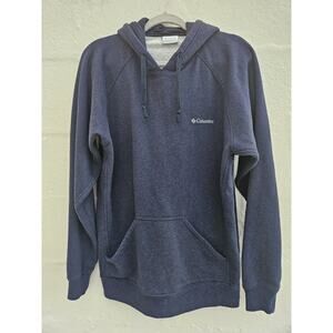 Columbia Hoodie Mens Medium Blue Gray Fleece Sweatshirt Outdoor Logo Sweater